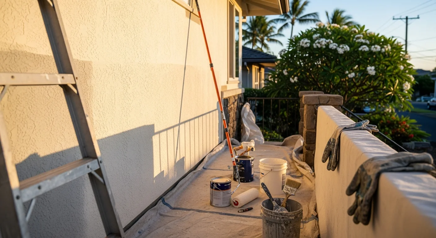 Professional painter applying exterior paint to residential home