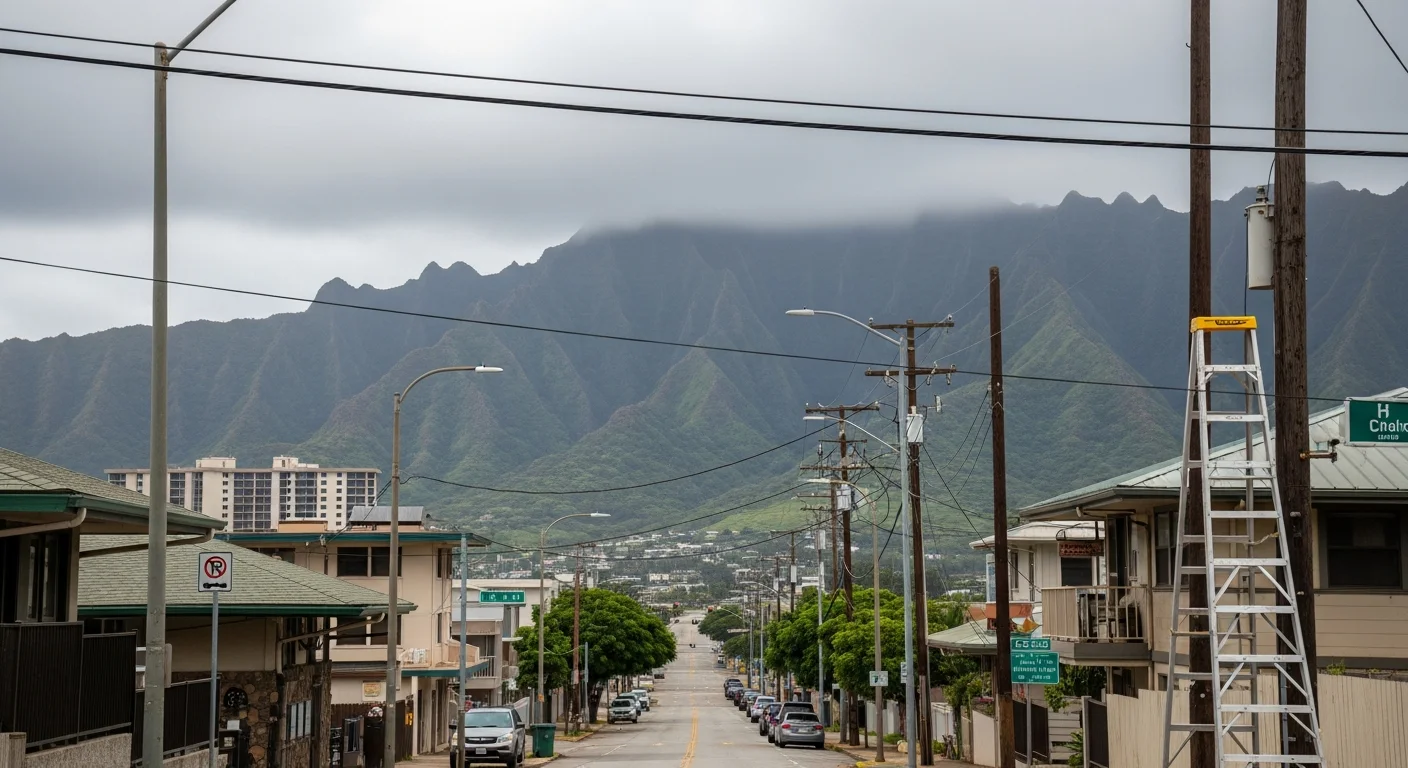 Residential street in Pearl City with established homes and green landscaping under clear Oahu sky.