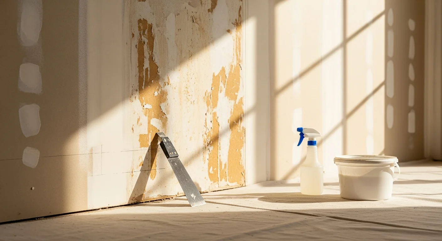 A Pearl City interior wall after professional wallpaper removal by Impact Painting, showing a smooth, patched, and sanded surface ready for paint. The room reflects the mid-century single-story home style common in Pearl City, Hawaii.